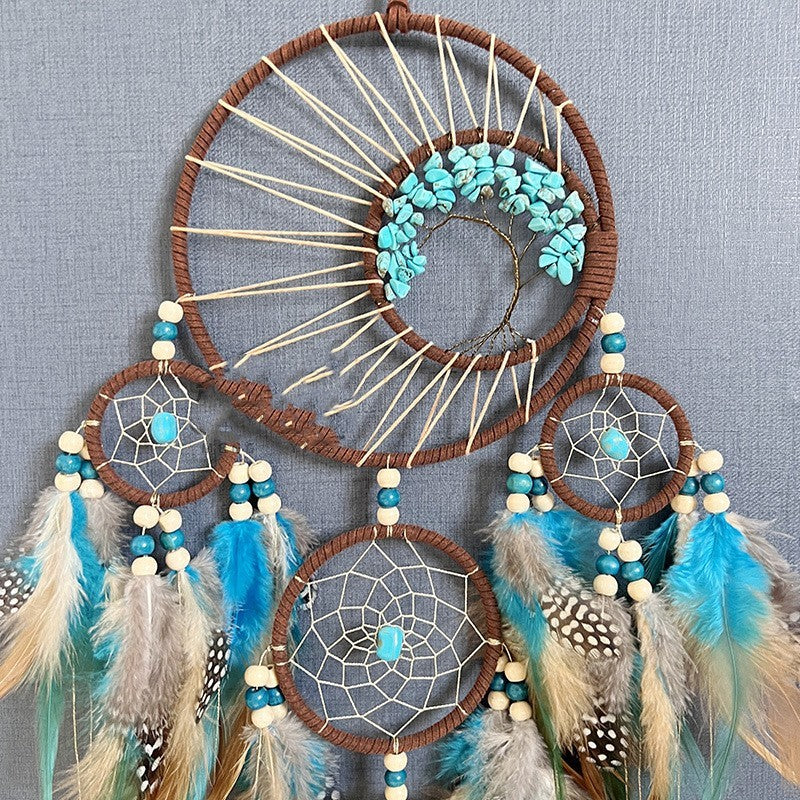 Turquoise Dreamcatcher Wind Chime – Lucky Tree of Serenity Style - WildSteam Wellness